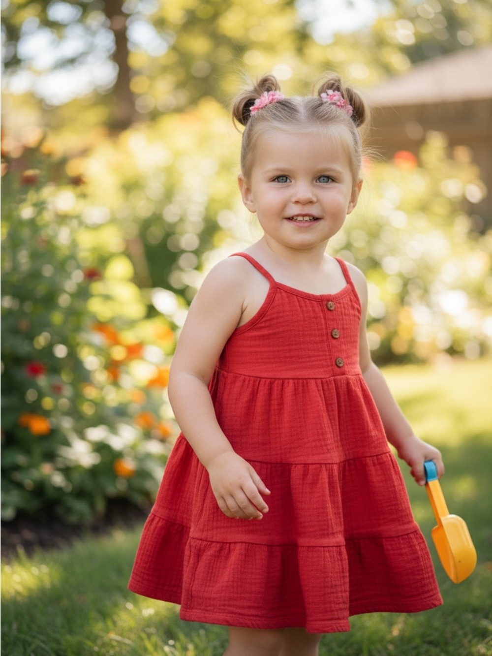 OshKosh B'gosh Red Tiered Sundress with Button Front